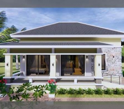 Thiết kế nhà vuông 1 tầng 10x10 3 gian 3 phòng ngủ ở nông thôn