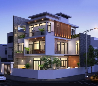 Thiết kế nhà rộng 7m dài 11m hiện đại ở vị trí ngã 3